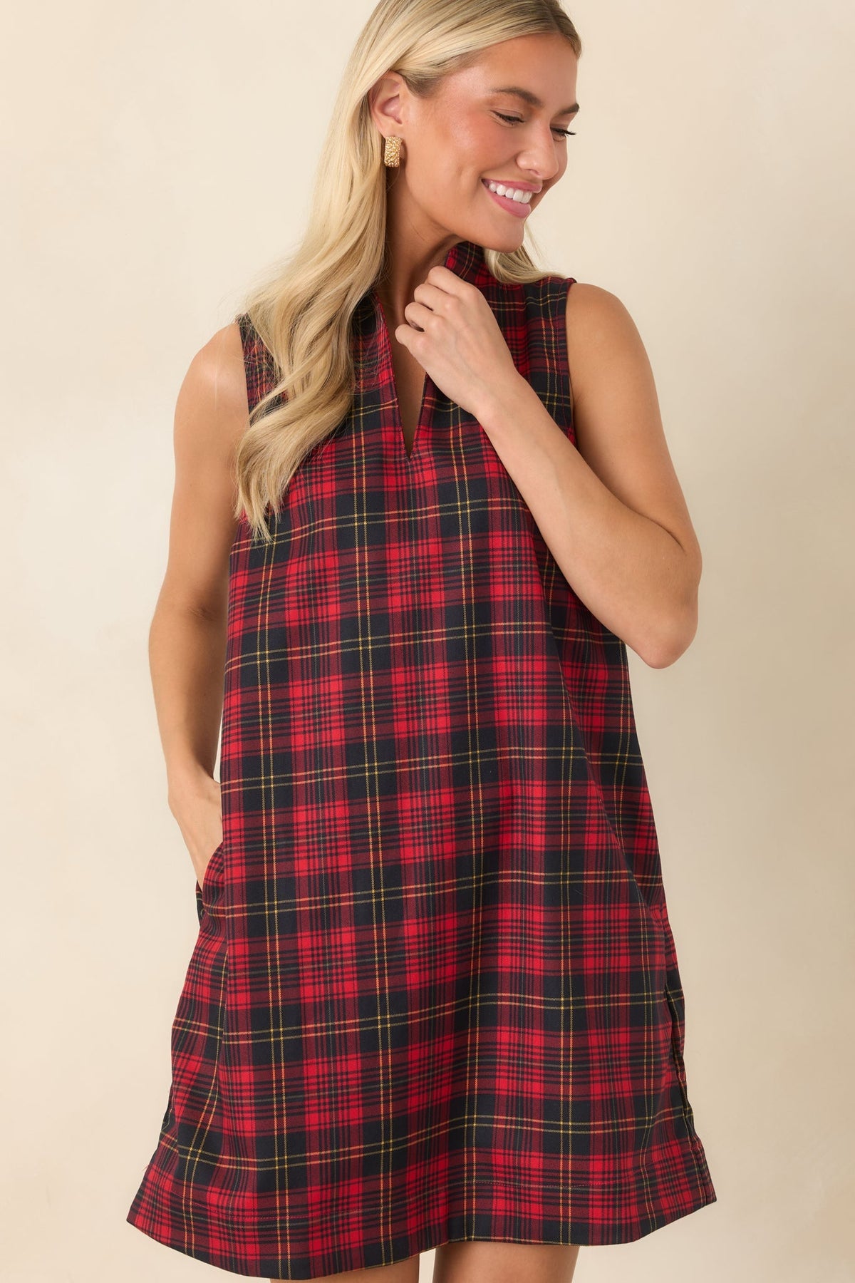 Plaid to See You Red & Black Plaid Sleeveless Mini Dress