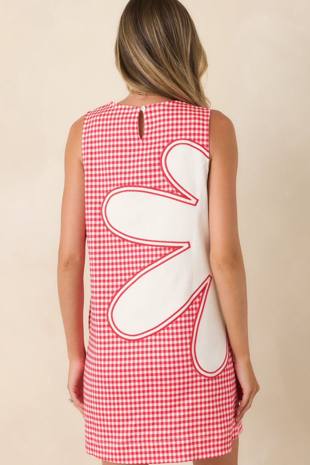 Instant Joy Red Gingham Cotton Appliqu¨¦ Mini Shift Dress