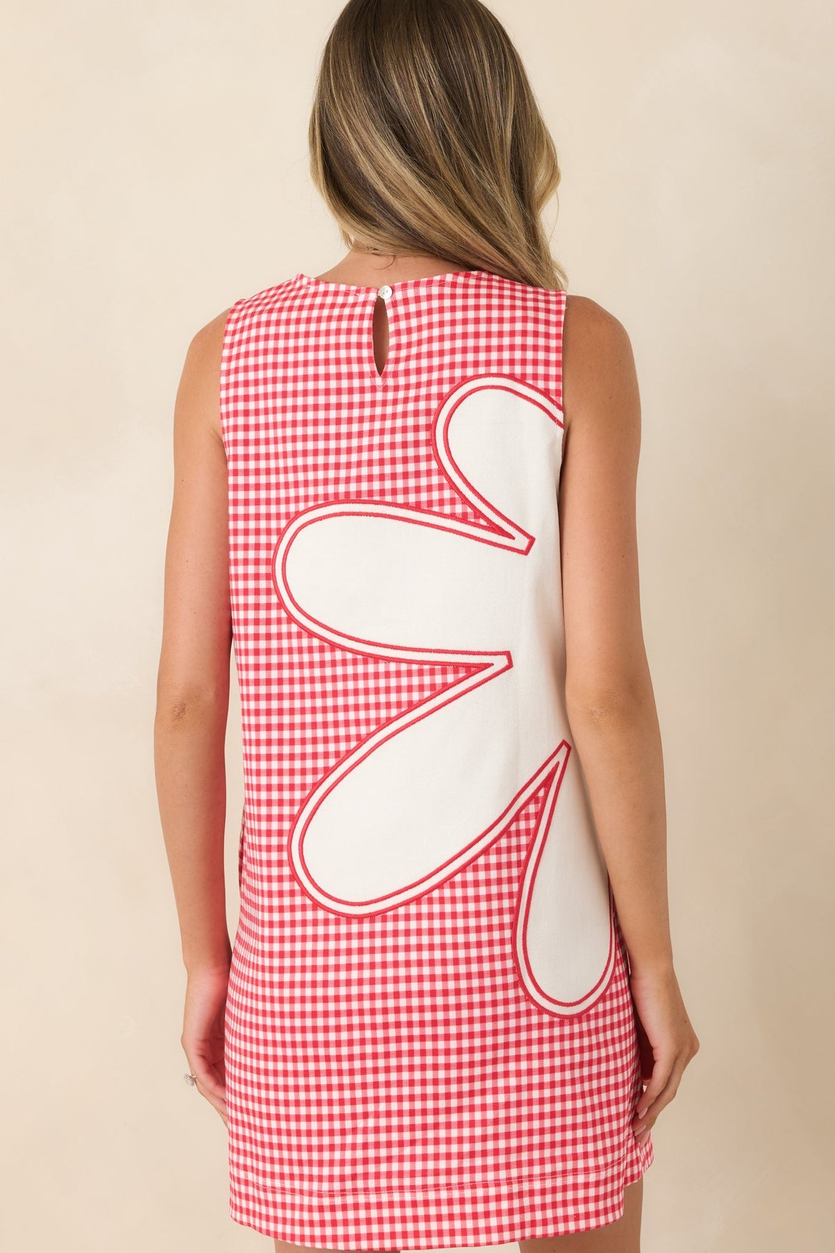 Instant Joy Red Gingham Cotton Appliqu¨¦ Mini Shift Dress