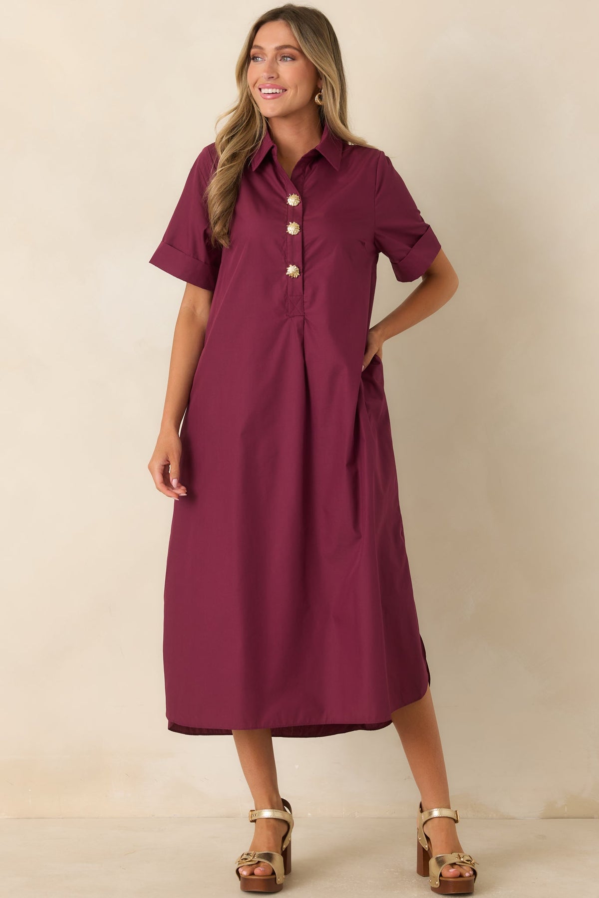 Read the Signs Wine Red Short Sleeve Maxi Dress