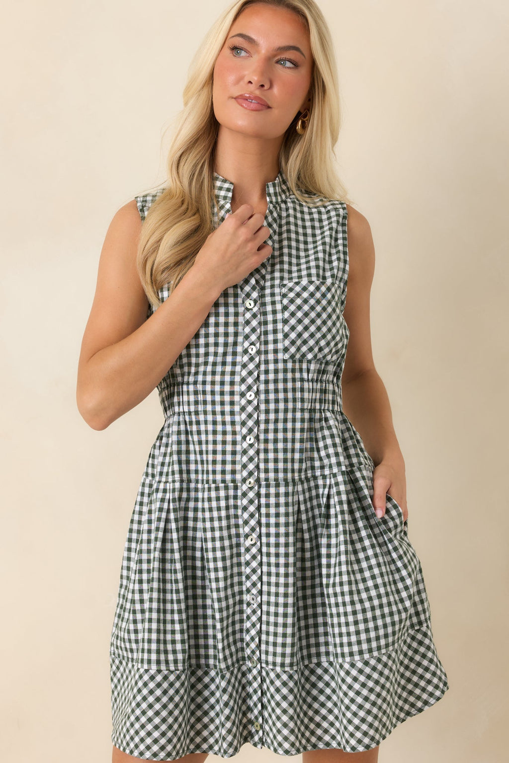 Made for Wandering Hunter Green Gingham Sleeveless Mini Dress