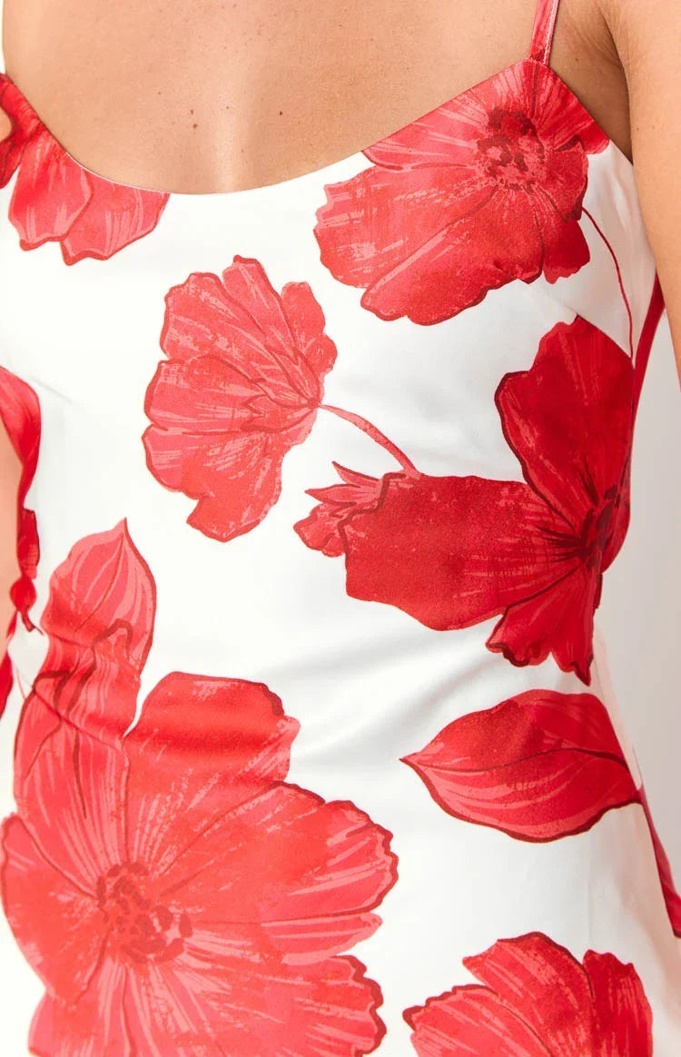 Renesmee Red Anemone Floral Print Maxi Dress