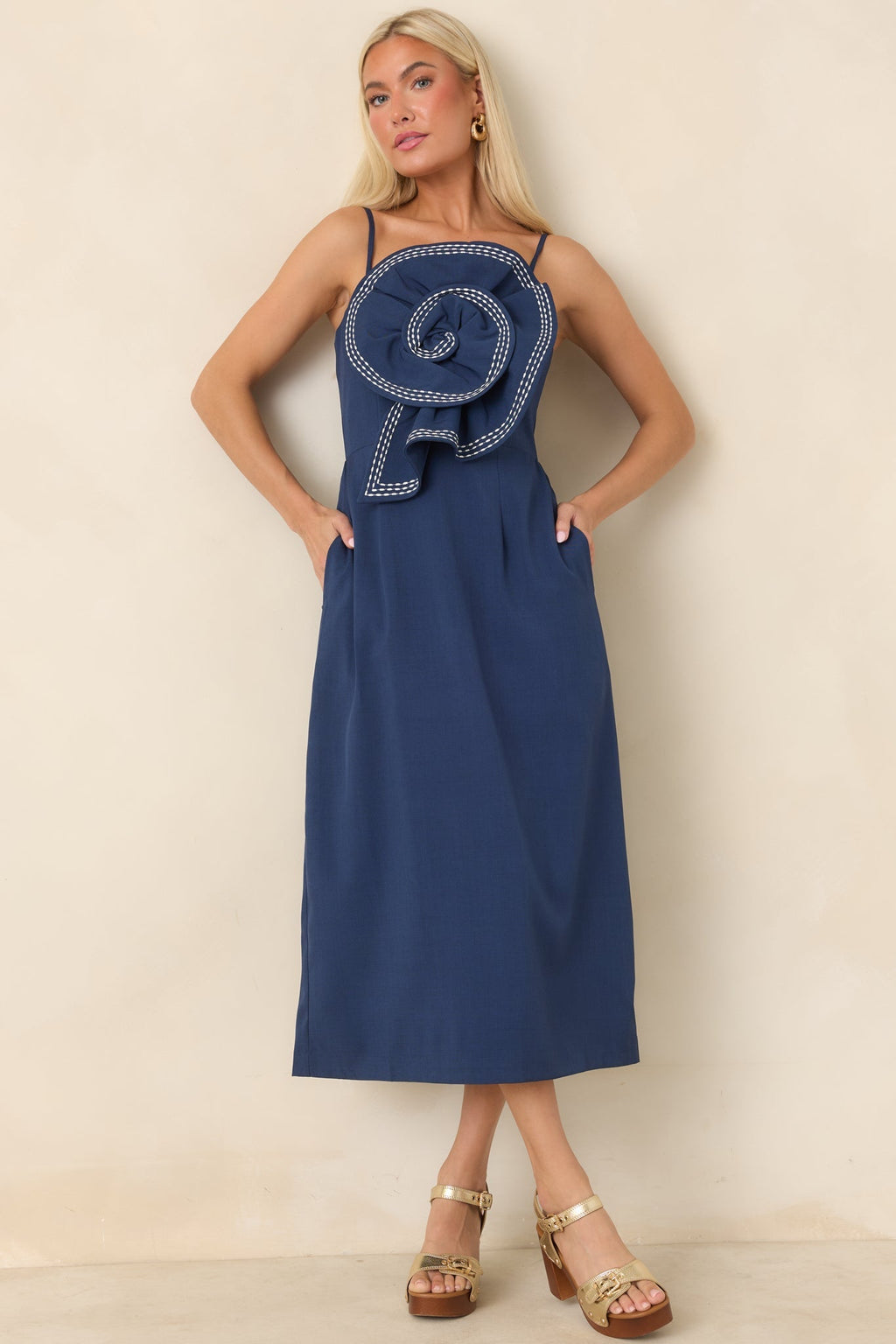 Quite the Impression Navy Rosette Midi Dress