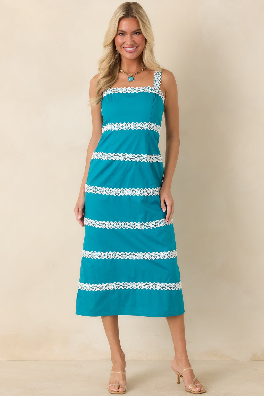 Couldn’t Stay Away Teal & Ivory Floral Lace Midi Dress