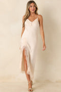 Just Like in the Movies Ivory Satin Lace Slip Midi Dress