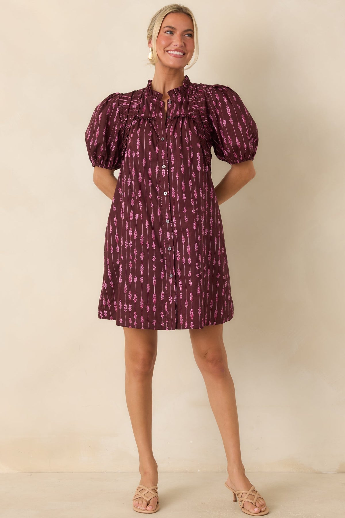New Direction Wine & Pink Abstract Stripe Cotton Mini Dress