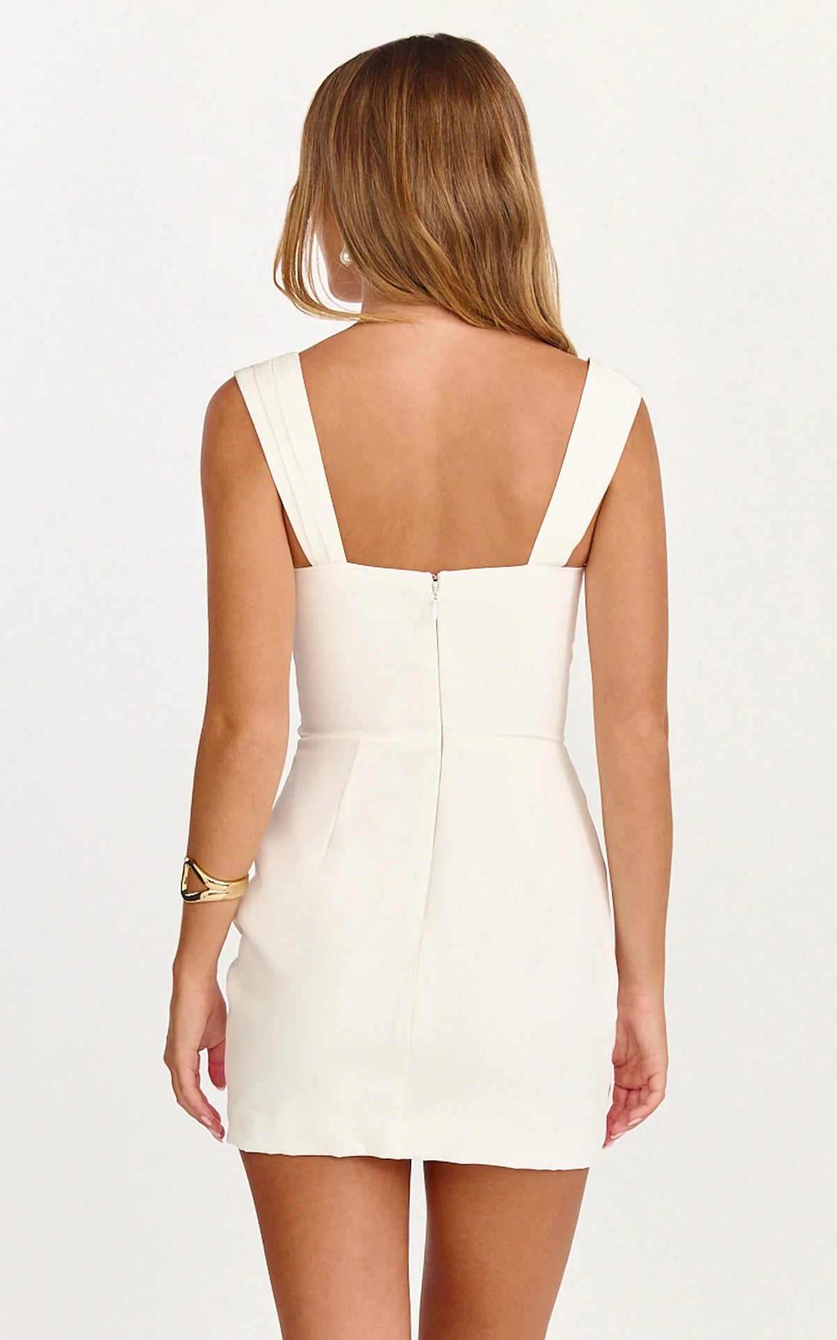 Kenna Mini Dress - Gathered Bust Tucked Waist Dress in Off White