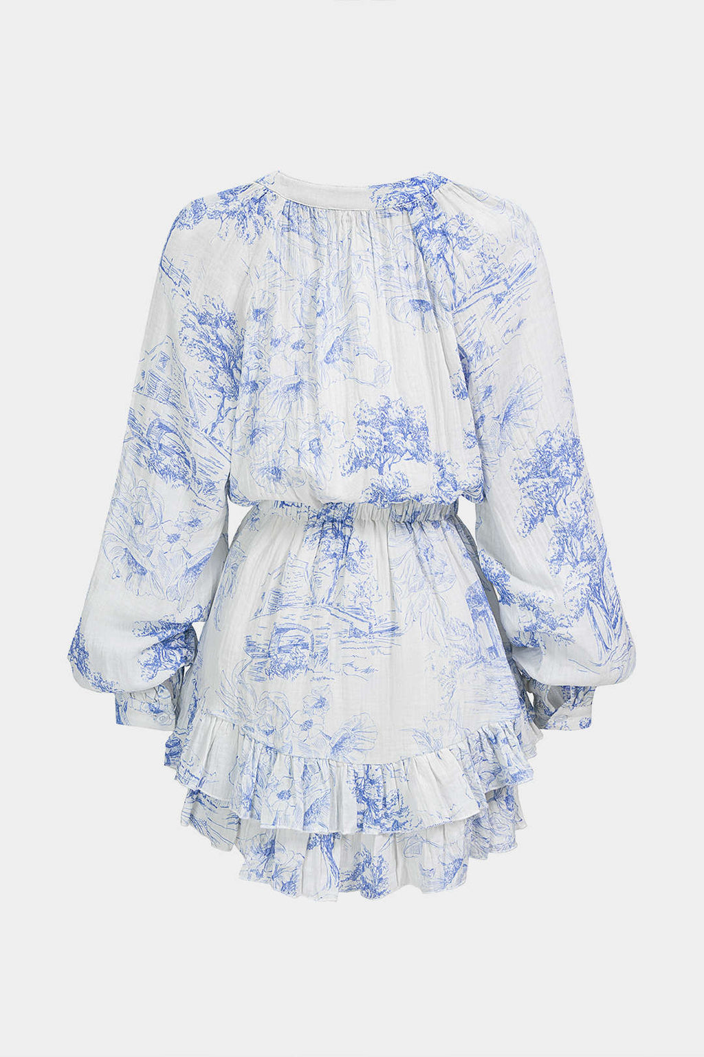 Floral Print V-Neck Ruffle Hem Long Sleeve Mini Dress