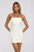 Soft Meadow Strapless Embroidered Mini Dress Yellow