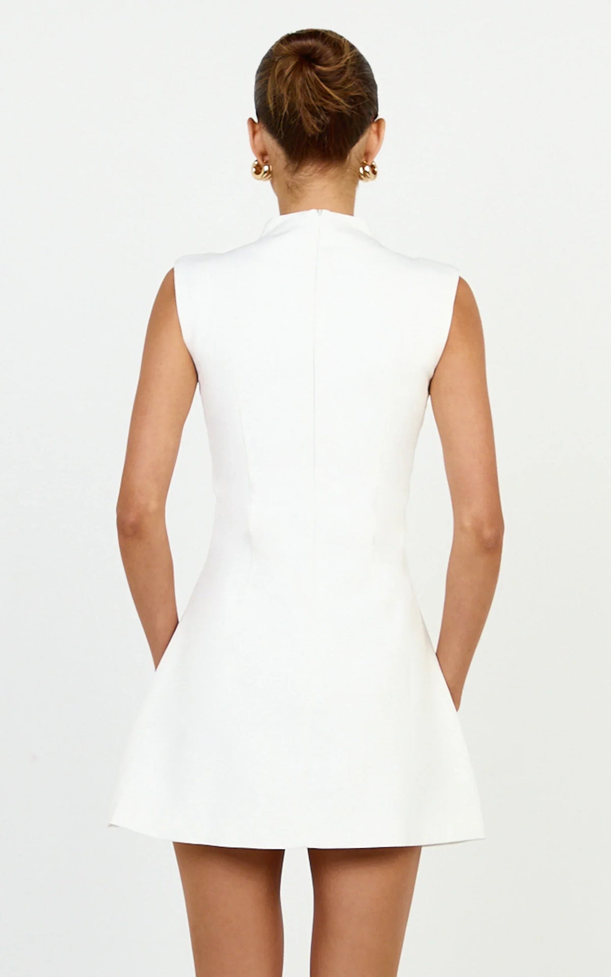 Jacinta Mini Dress - Sleeveless Button Front Tulip Dress in Off White