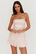 Provence Bloom Tiered Sequin Mini Dress Pink