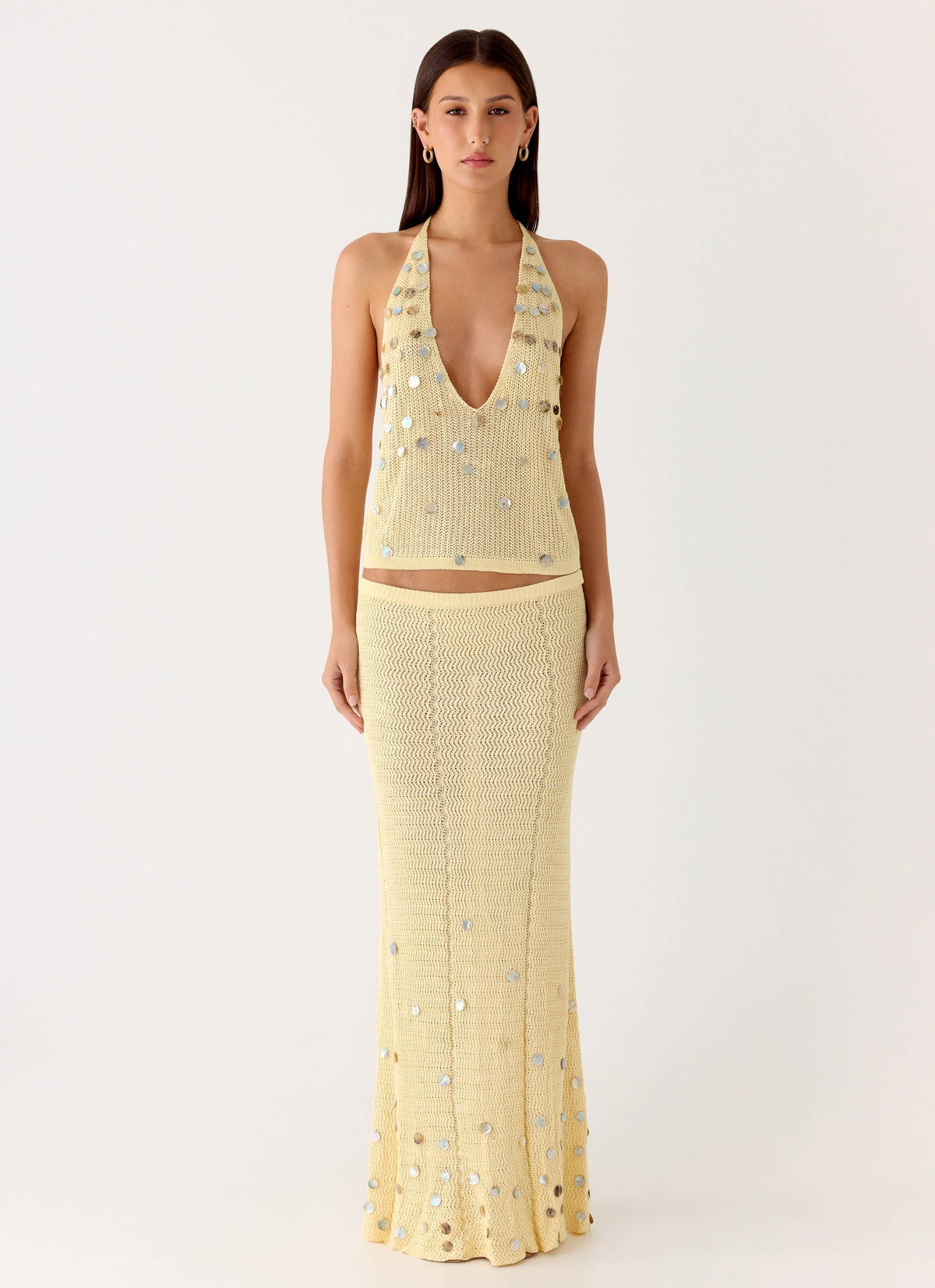 Adelaida Beaded Crochet Maxi Skirt - Yellow