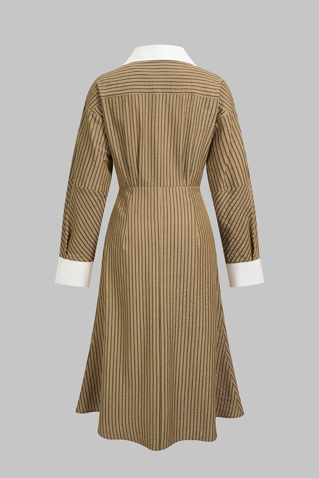 Contrast Stripes Print Asymmetrical Ruched Long Sleeve Midi Dress