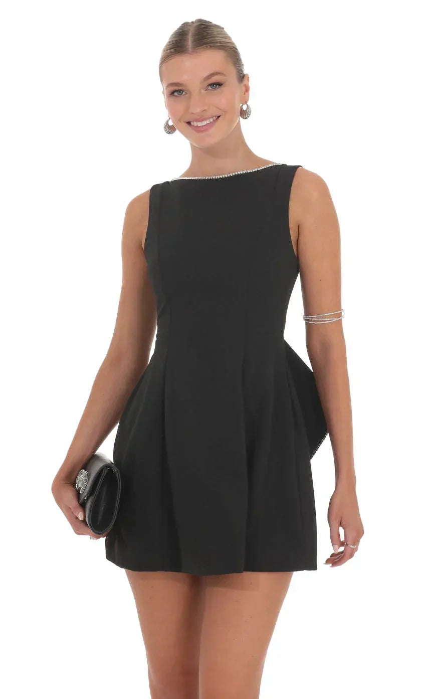 Attachable Rhinestone Fishtail Dress in Black