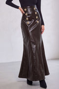 Faux Leather High Waist Button Zipper Skirt