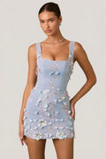 Embellished Appliqu¨¦ Corset Mini Dress in Sky Blue