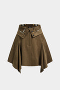 Plaid Print Patchwork Ruched High Waist Skirt