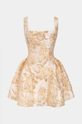 Floral Print Square Neck Ruched Sleeveless Mini Dress