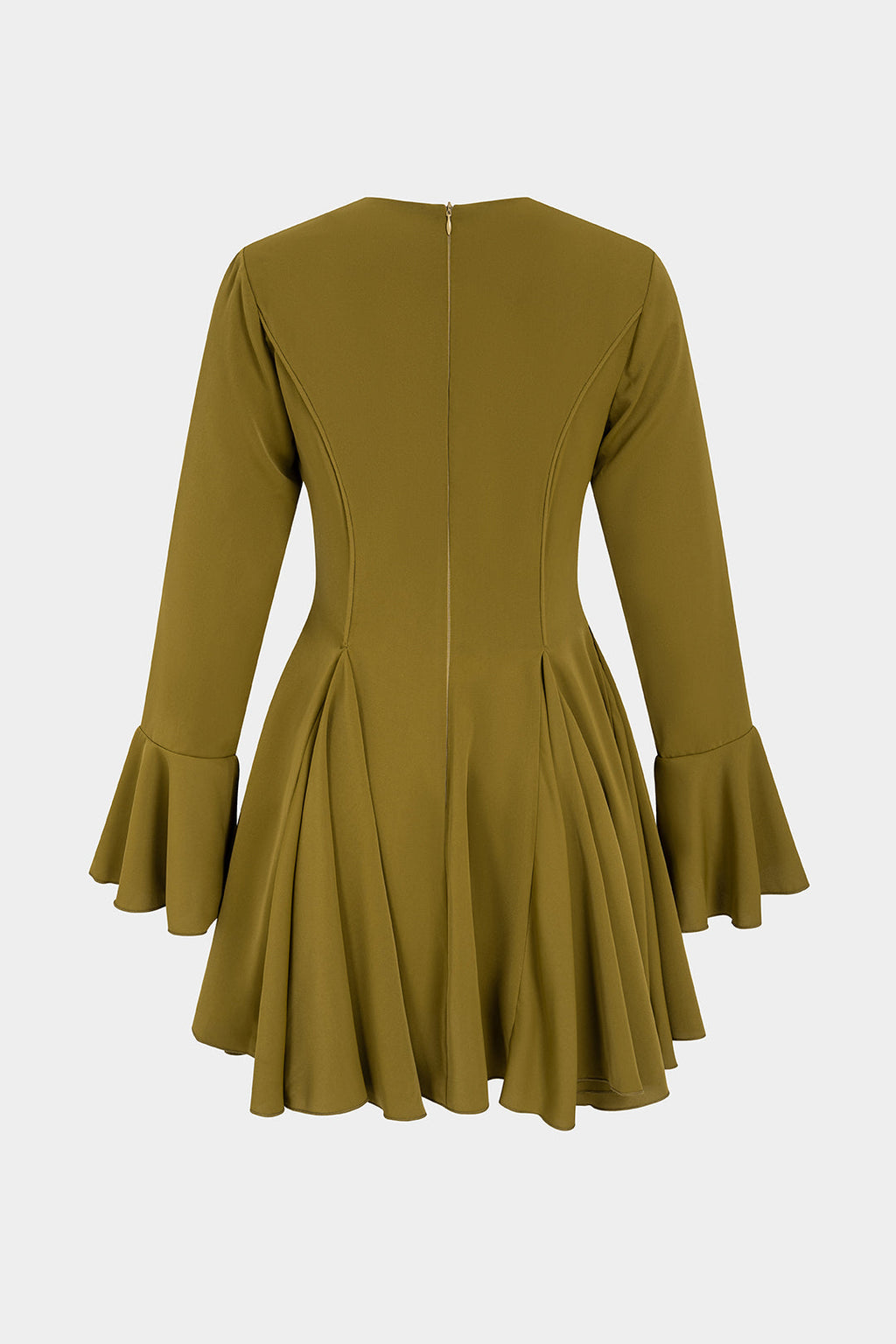Solid Ruched Tie-Up Long Sleeve Mini Dress