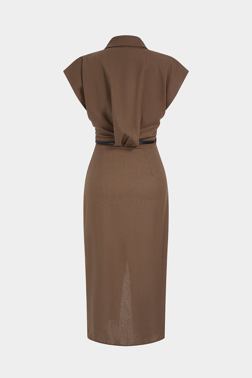 Asymmetrical Button Belted Slit Short Sleeve Midi Dress