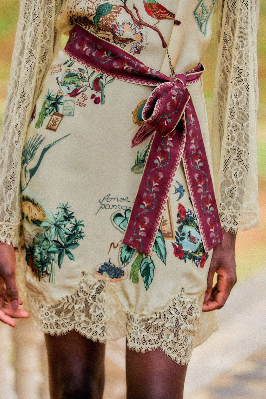 Bird Poetry Lace Long Sleeve Mini Dress