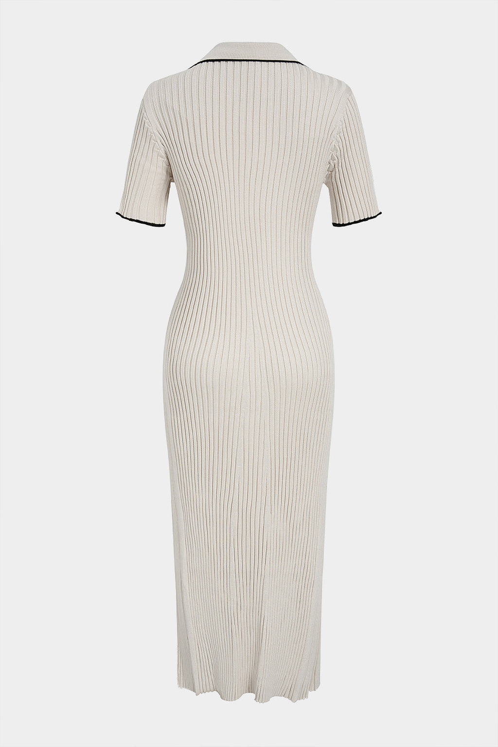 Knit Conrast Trim Button Ribbed Short Sleeve Maxi Dress